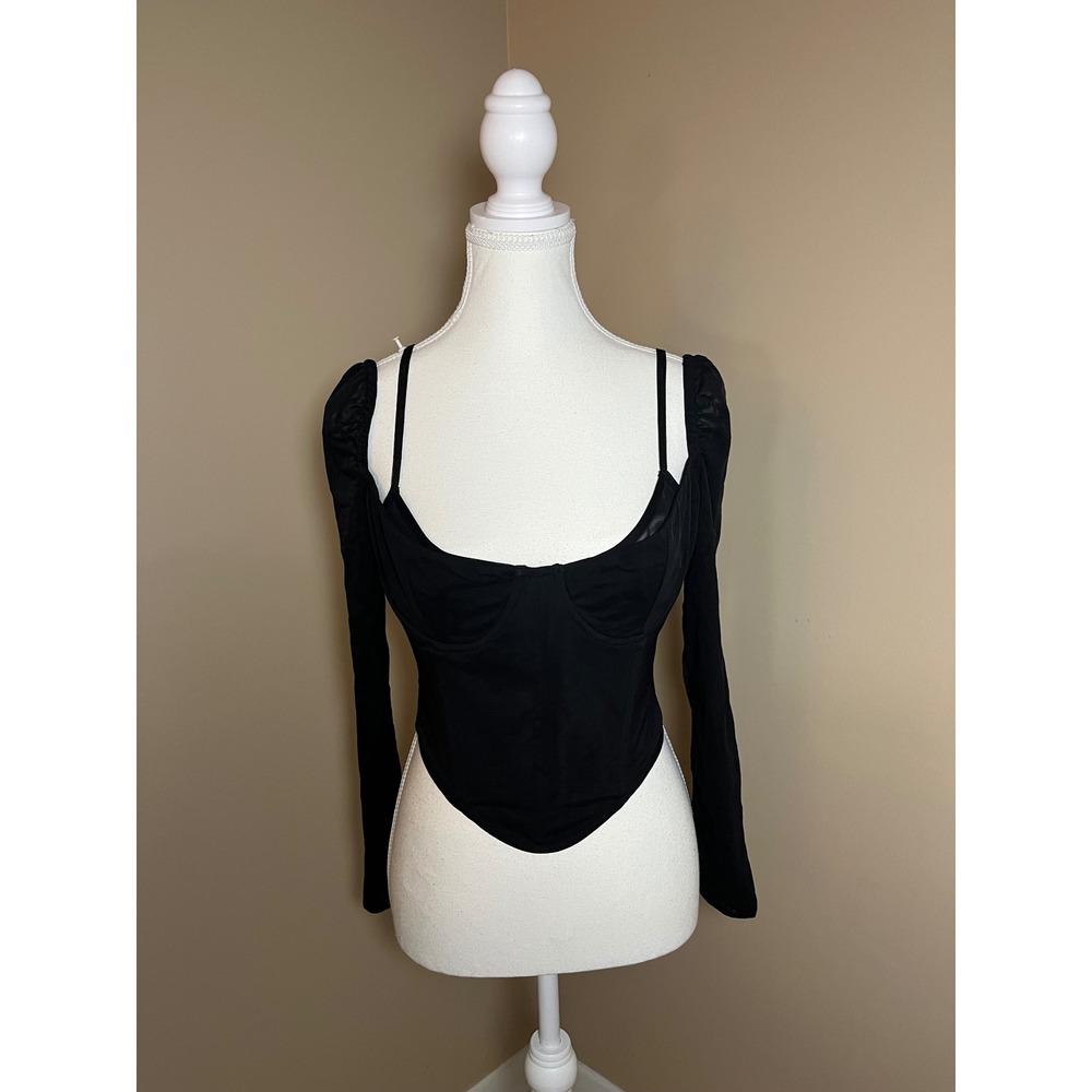 White Fox Boutique Treat Me Well Long Sleeve Bustier Black Corset Top EXD149-1-L